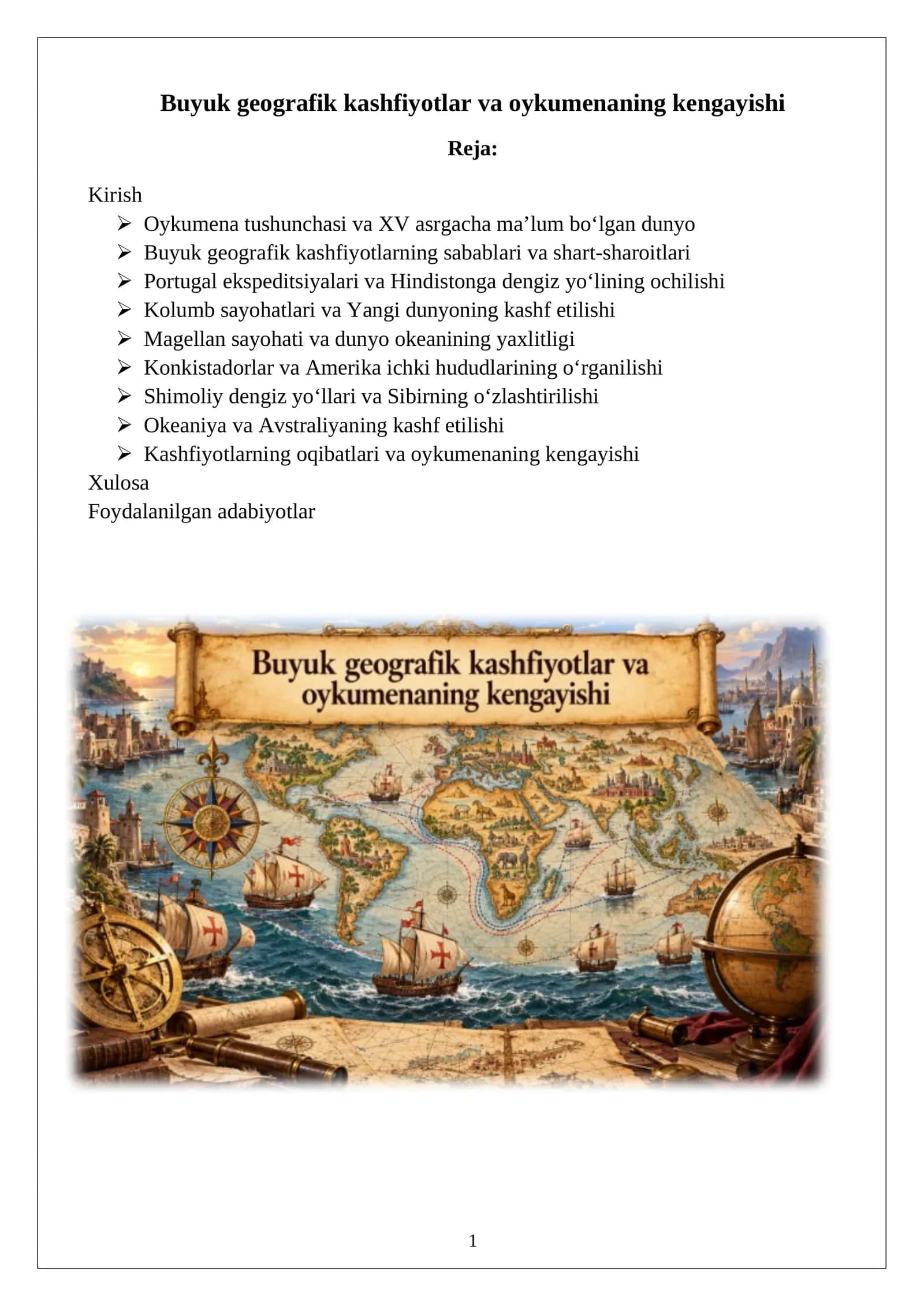 Buyuk geografik kashfiyotlar va oykumenaning kengayishi 1