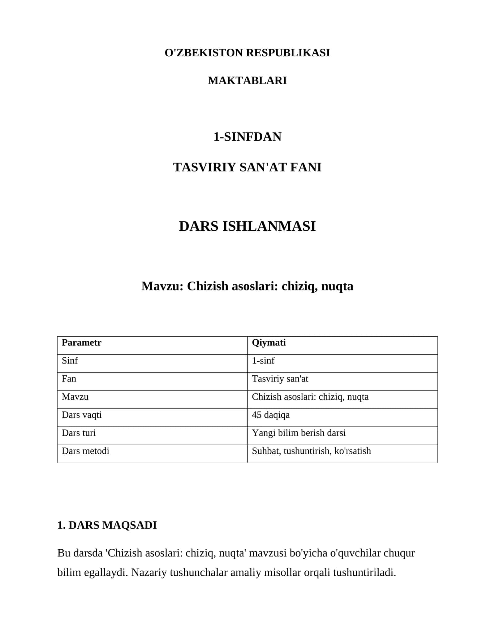 TASVIRIY SAN'AT FANI DARS ISHLANMASI 1