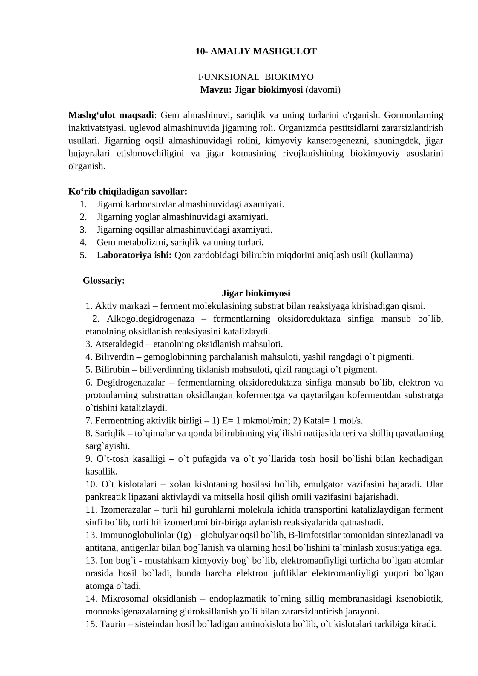 Jigar biokimyosi (davomi) 1