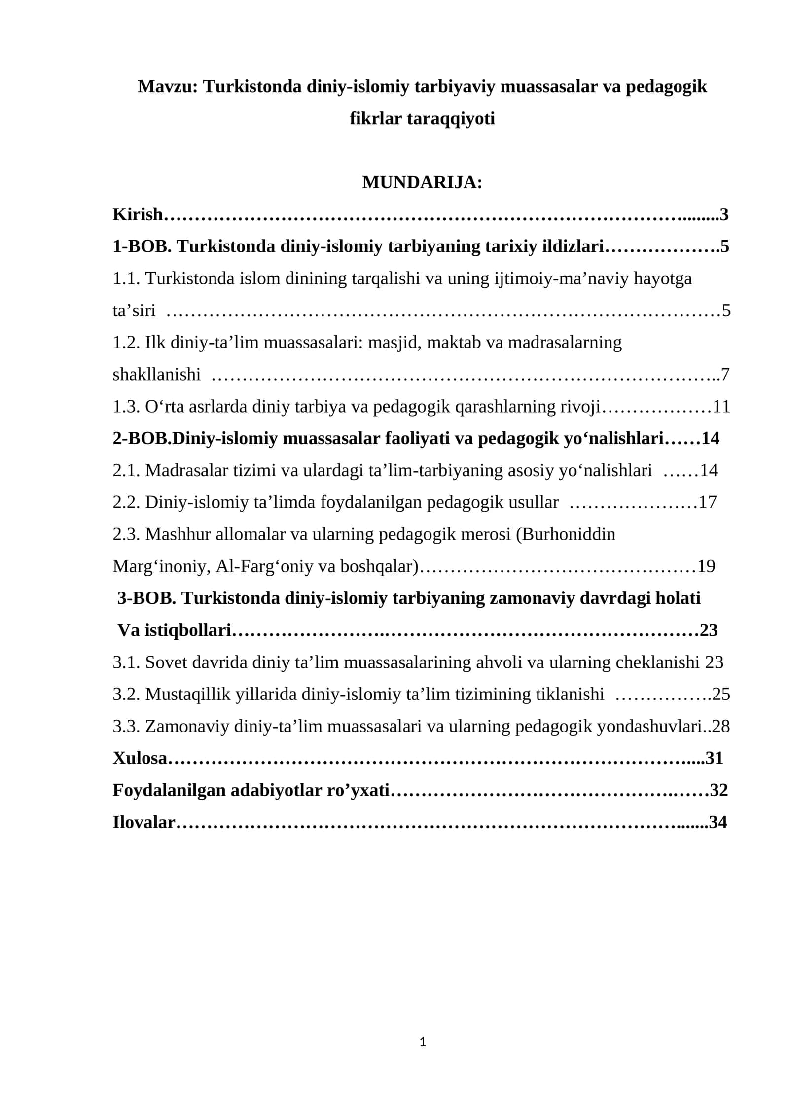 Turkistonda diniy-islomiy tarbiyaviy muassasalar va pedagogik  fikrlar taraqqiyoti 1