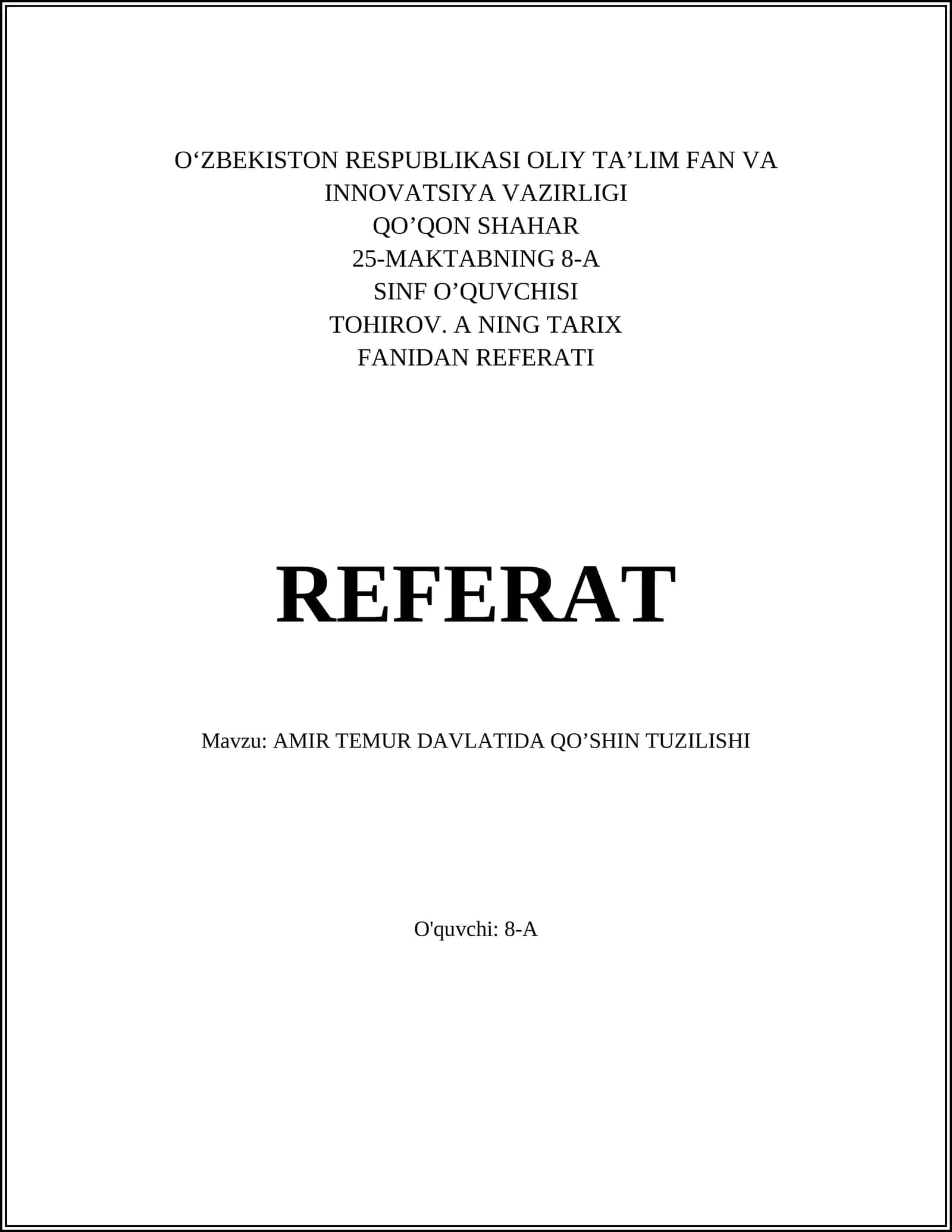 AMIR TEMUR DAVLATIDA QO’SHIN TUZILISHI 1