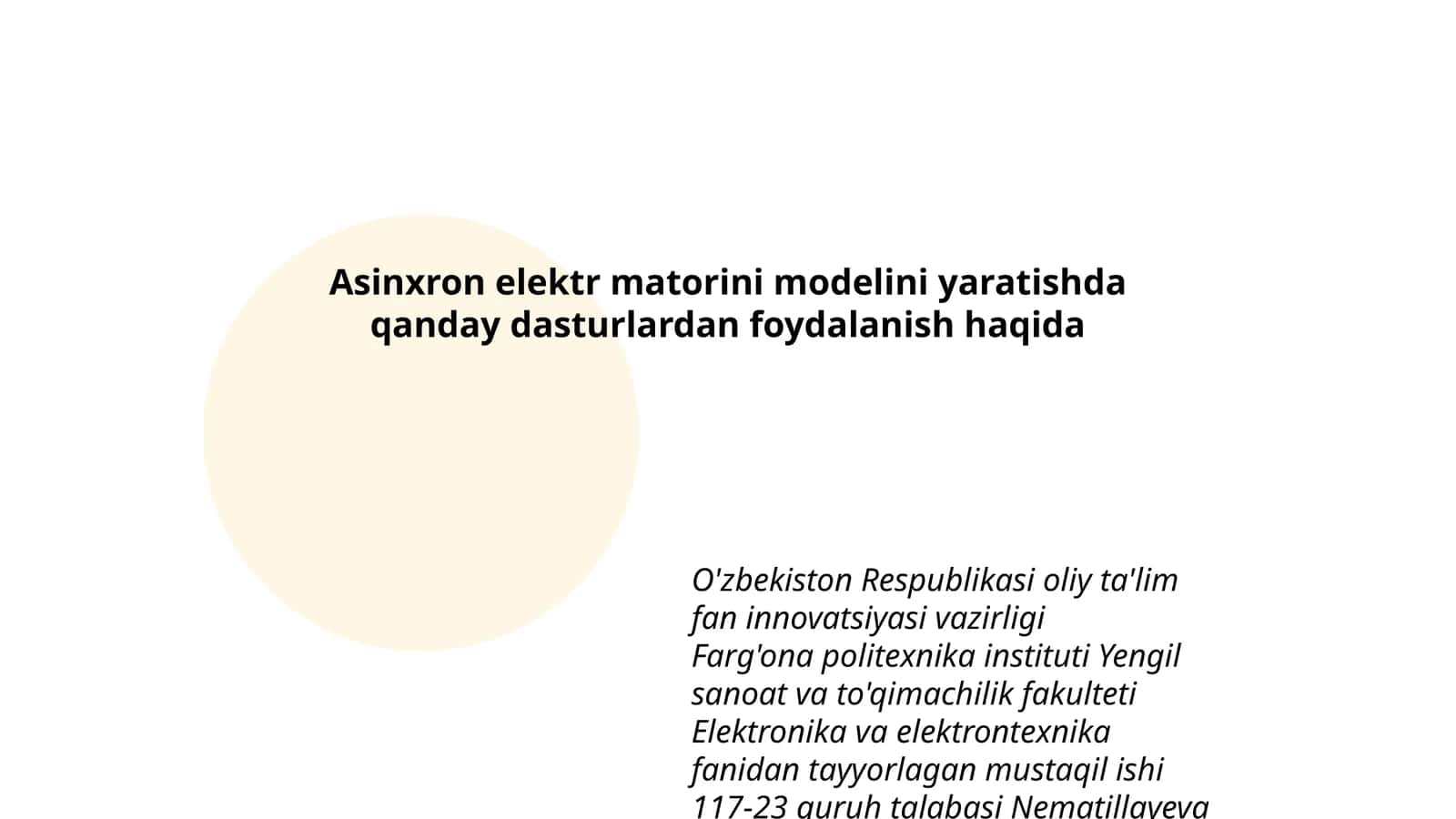 Asinxron elektr matorini modelini yaratishda qanday dasturlardan foydalanish haqida 1