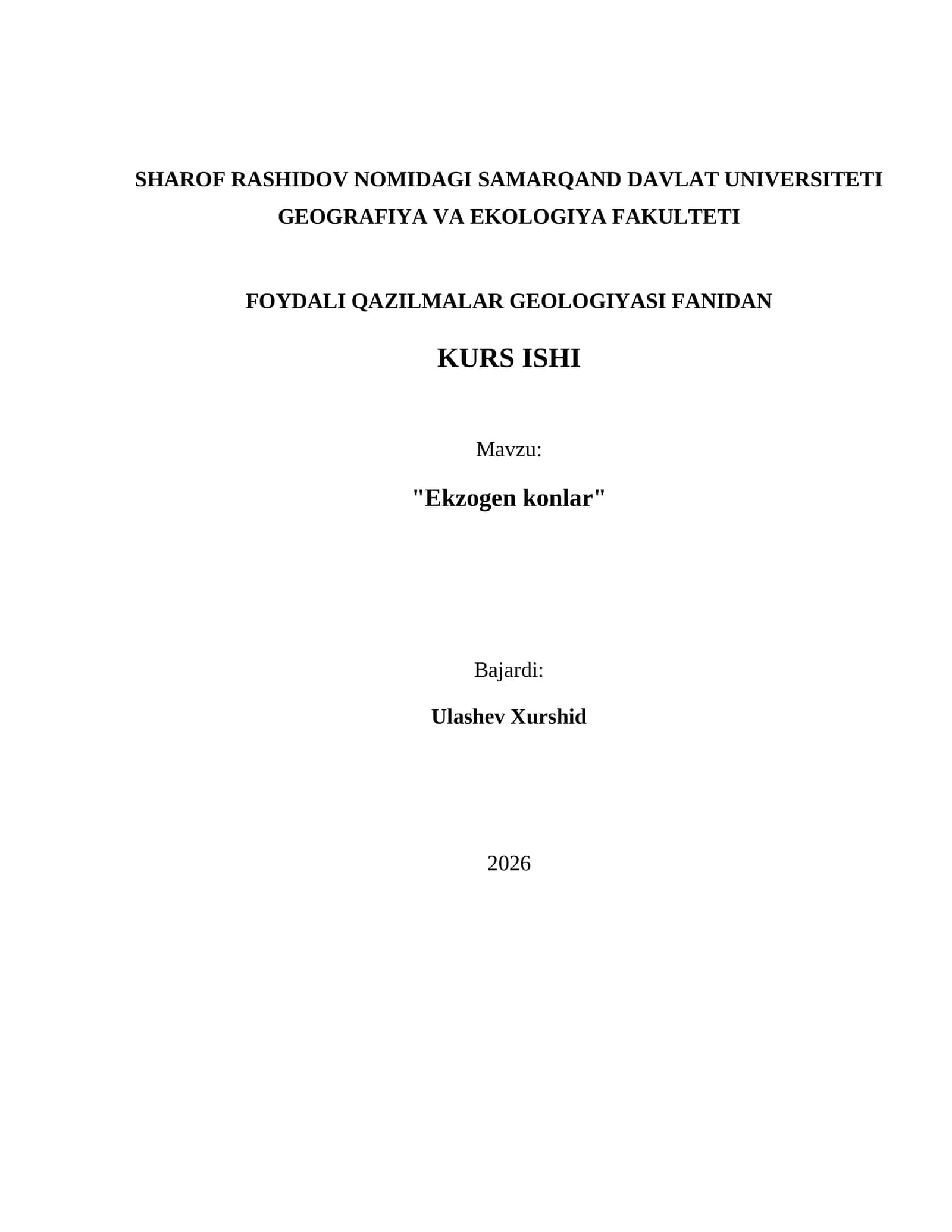 Foydali Qazilmalar Geologiyasi Fanidan Kurs Ishi 1