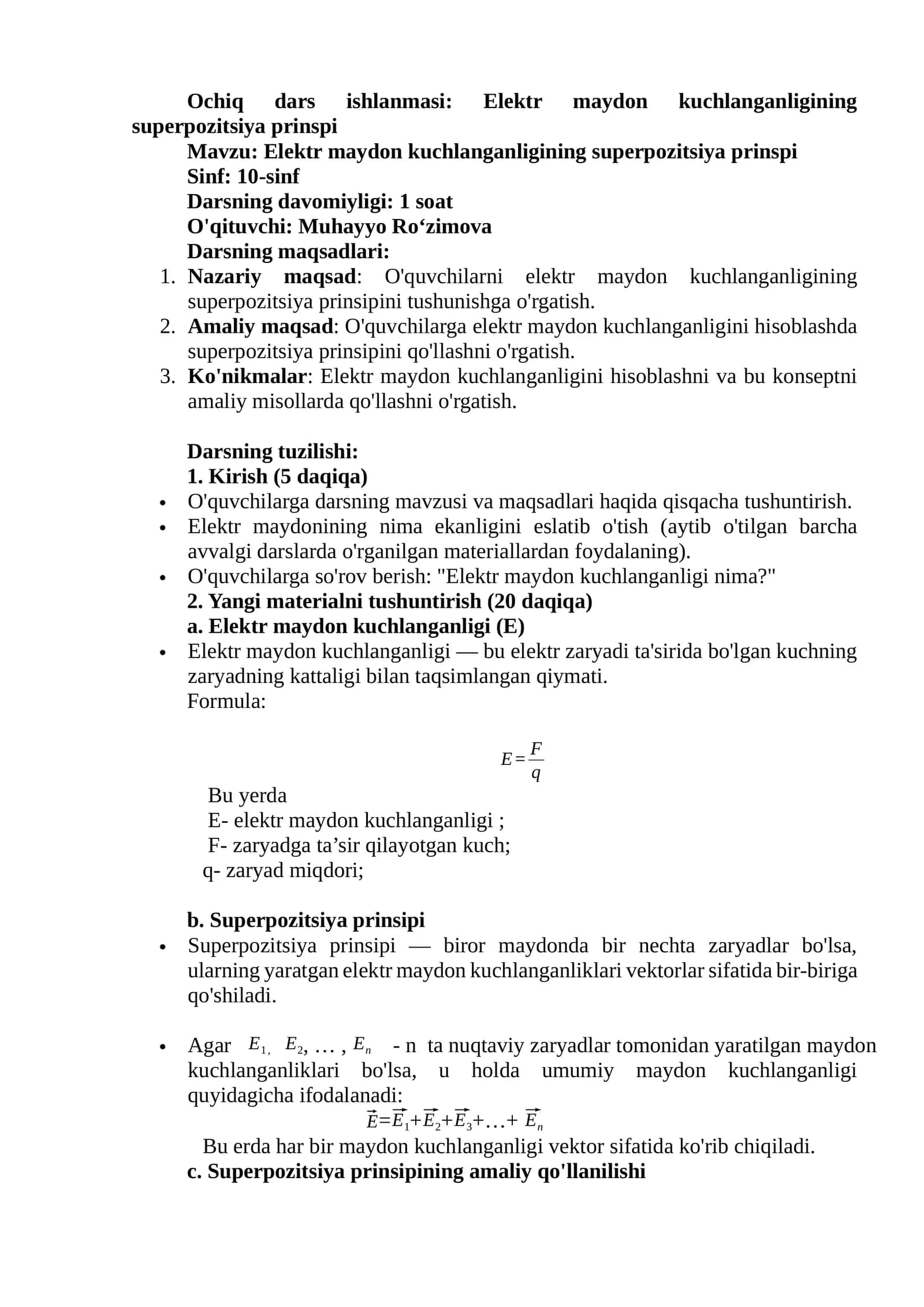 Elektr maydon kuchlanganligining superpozitsiya prinspi 1