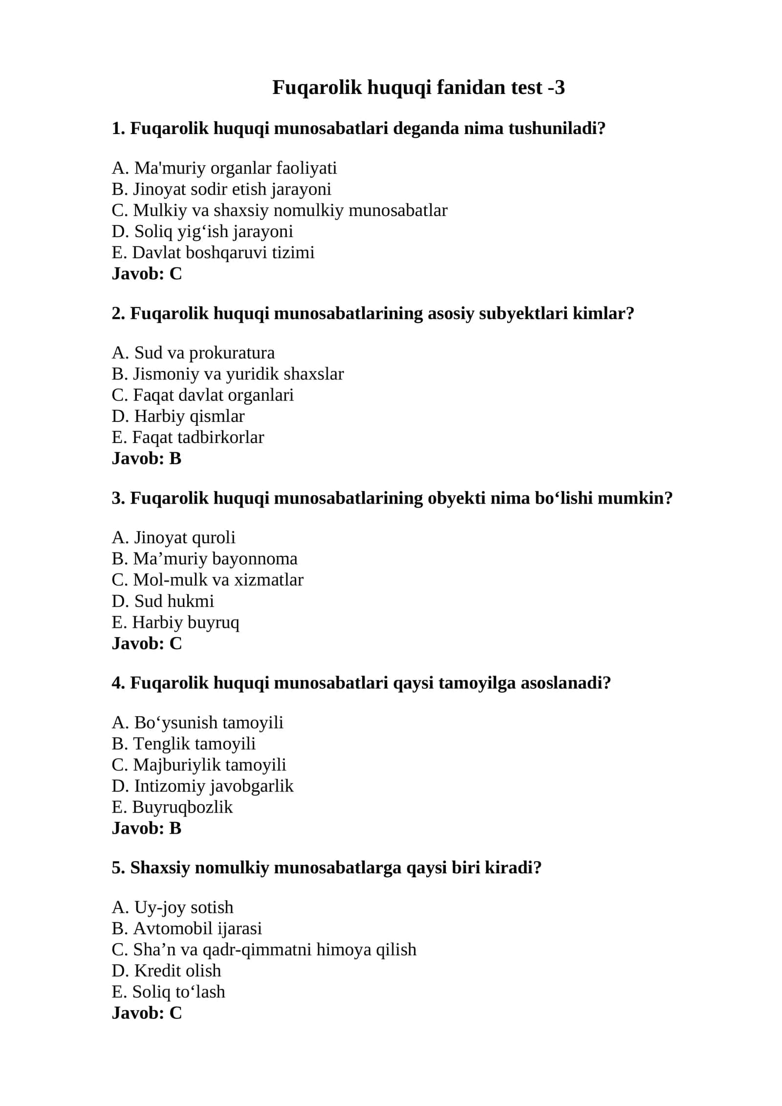 Fuqarolik huquqi fanidan test -3 1