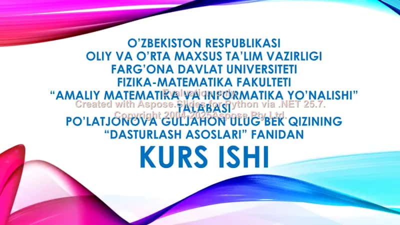"DASTURLASH ASOSLARI" fanidan kurs ishi 1
