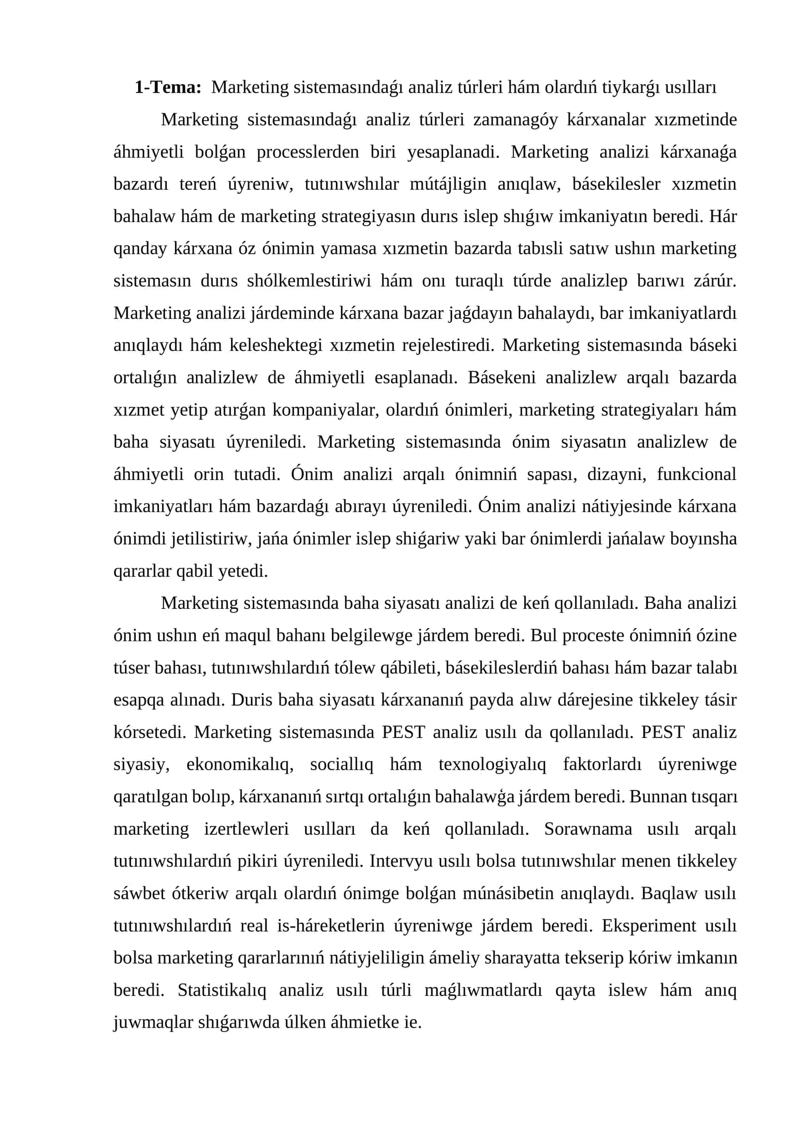 Marketing sistemasındaǵı analiz túrleri hám olardıń tiykarǵı usılları 1