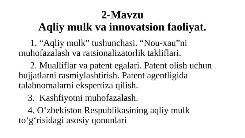 Aqliy mulk va innovatsion faoliyat 1