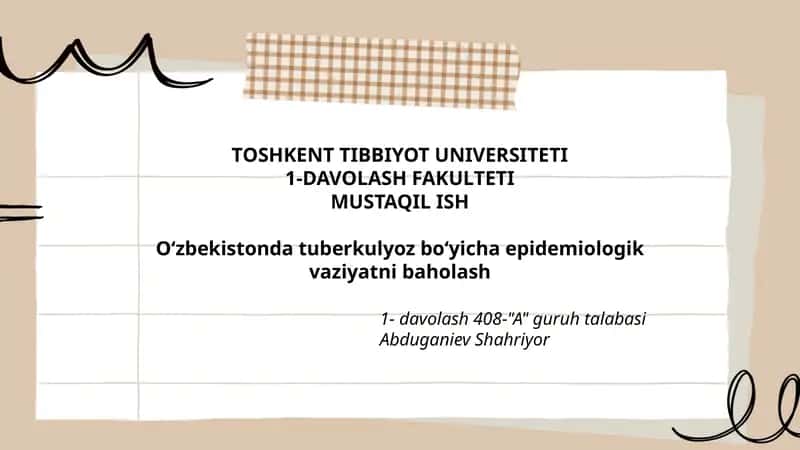 Oʻzbekistonda tuberkulyoz boʻyicha epidemiologik vaziyatni baholash 1