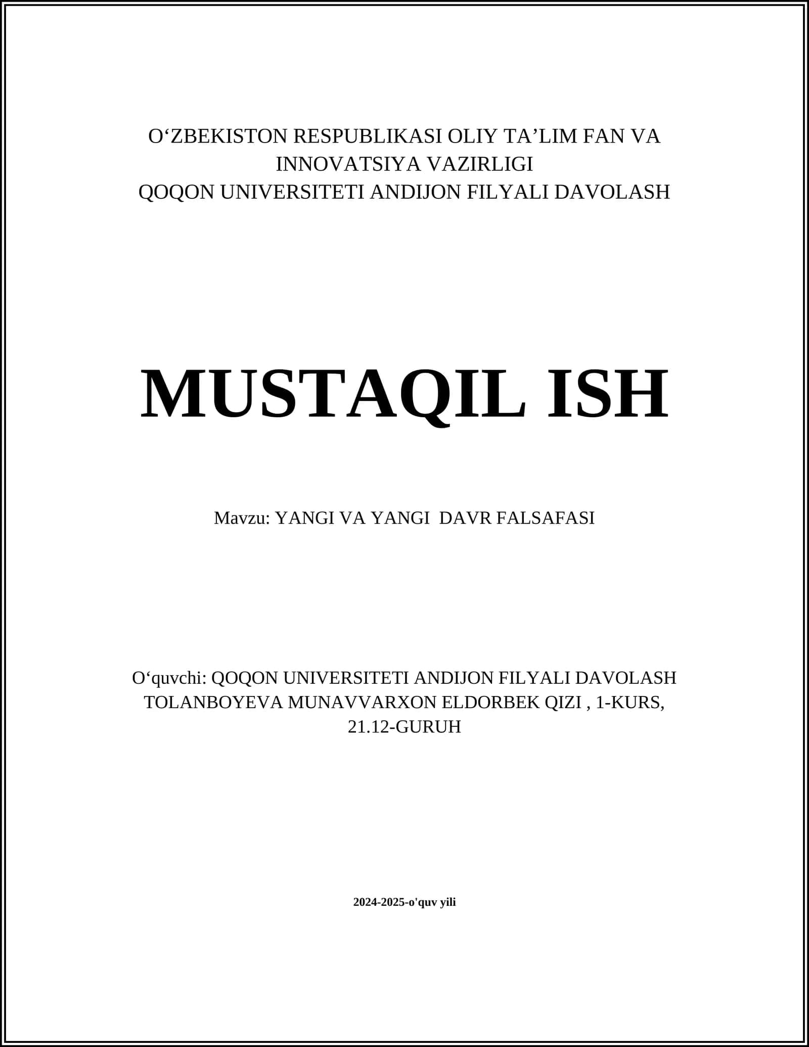 YANGI VA YANGI DAVR FALSAFASI 1