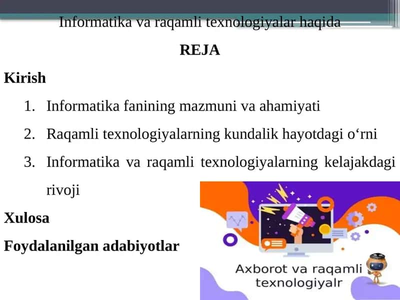 Informatika va Raqamli Texnologiyalar Haqida 1