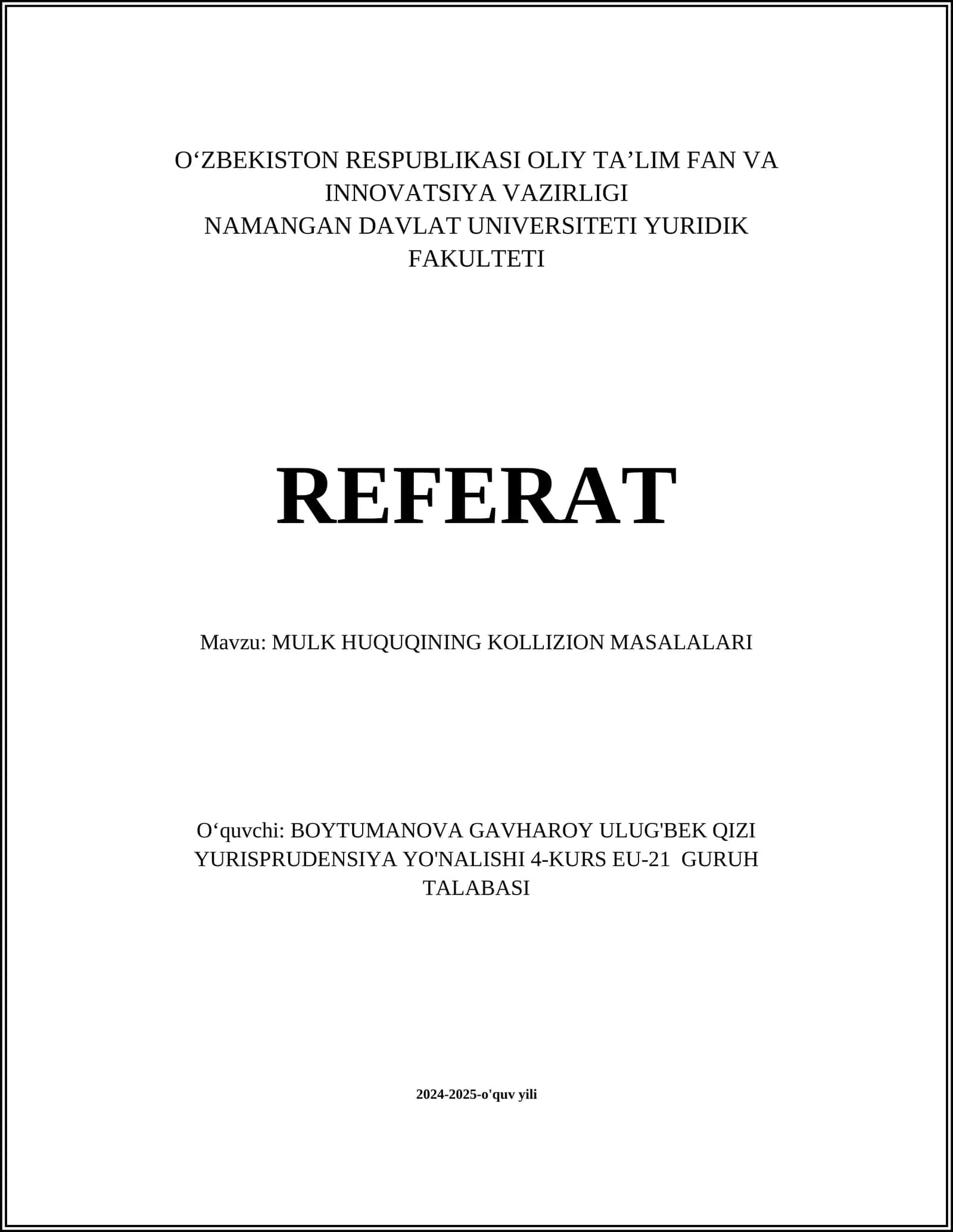 MULK HUQUQINING KOLLIZION MASALALARI 1