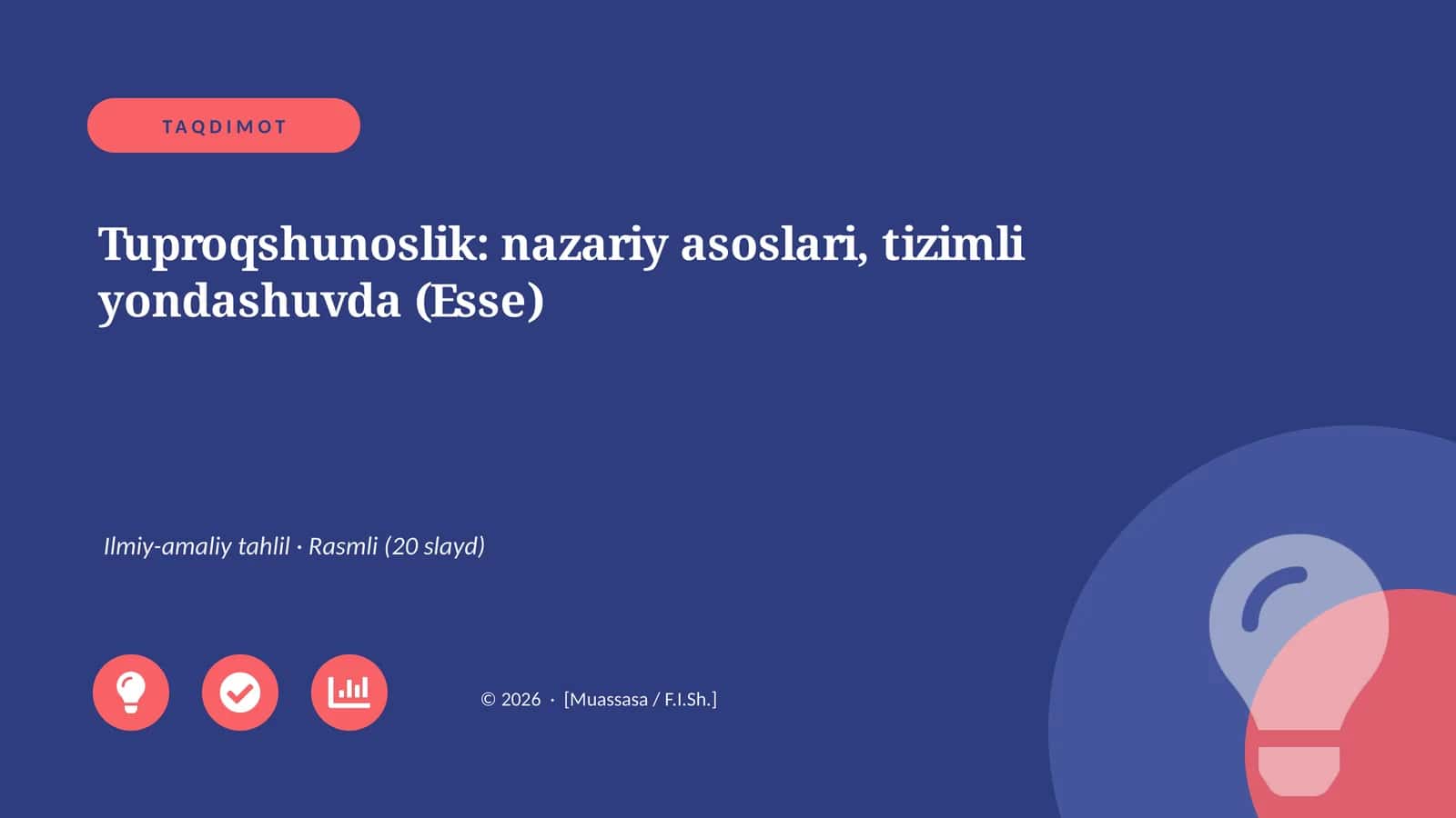 Tuproqshunoslik: nazariy asoslari, tizimli yondashuvda (Esse) 1