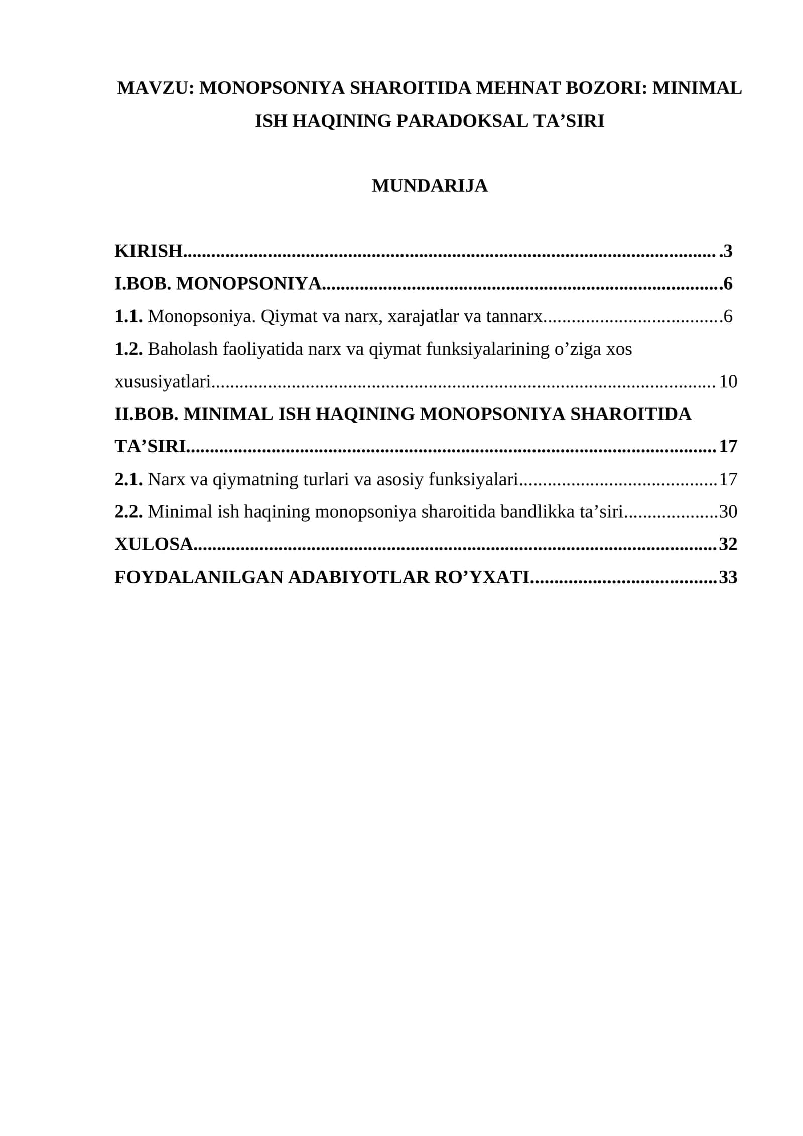 MONOPSONIYA SHAROITIDA MEHNAT BOZORI: MINIMAL ISH HAQINING PARADOKSAL TA’SIRI 1