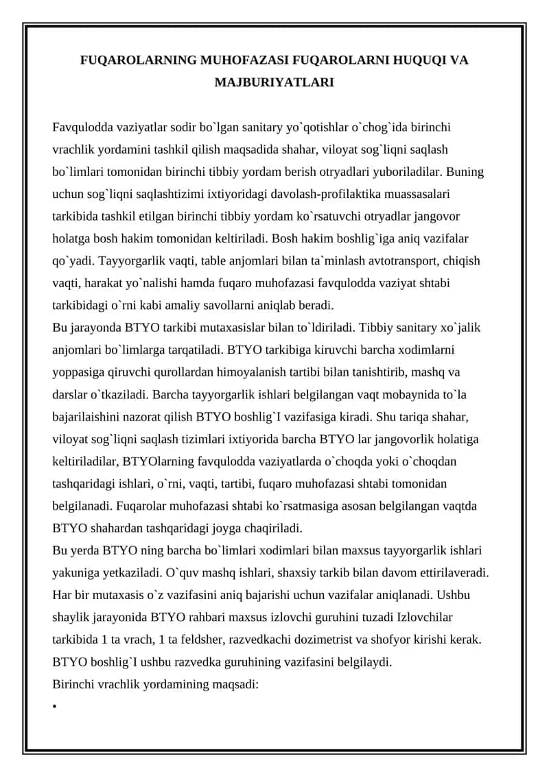 FUQAROLARNING MUHOFAZASI FUQAROLARNI HUQUQI VA MAJBURIYATLARI 1
