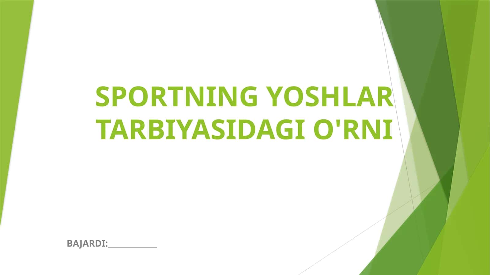 SPORTNING YOSHLAR TARBIYASIDAGI O'RNI 1