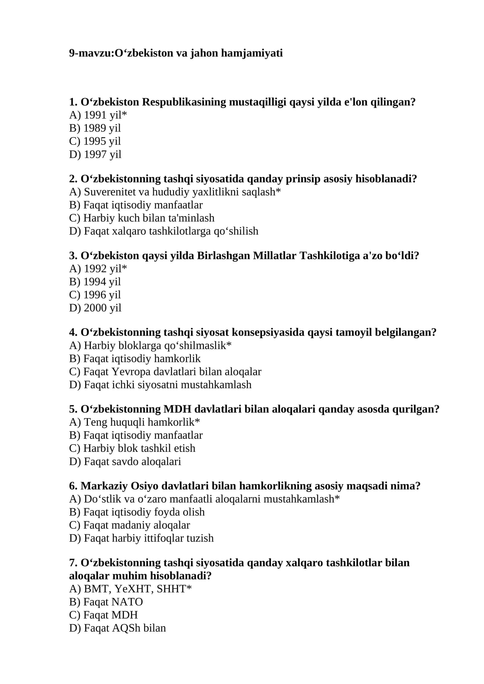 O‘zbekiston va jahon hamjamiyati 1
