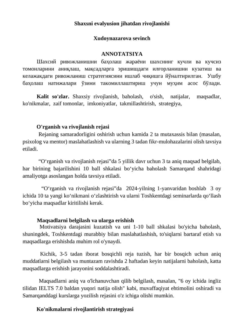 Oʻrganish va rivojlanish rejasi 1