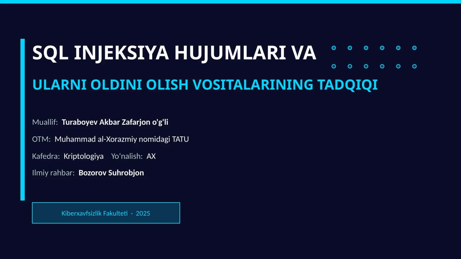 SQL INJEKSIYA HUJUMLARI VA ULARNI OLDINI OLISH VOSITALARINING TADQIQI 1