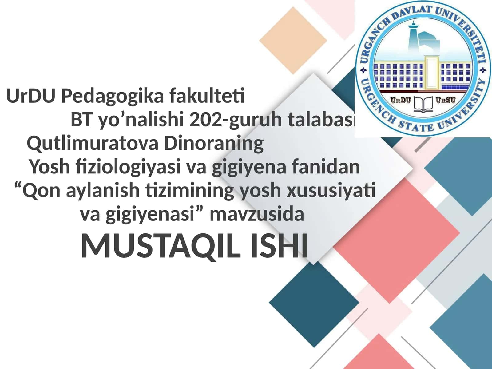 Qonaylanish tizimining yosh xususiyati va gigiyenasi 1