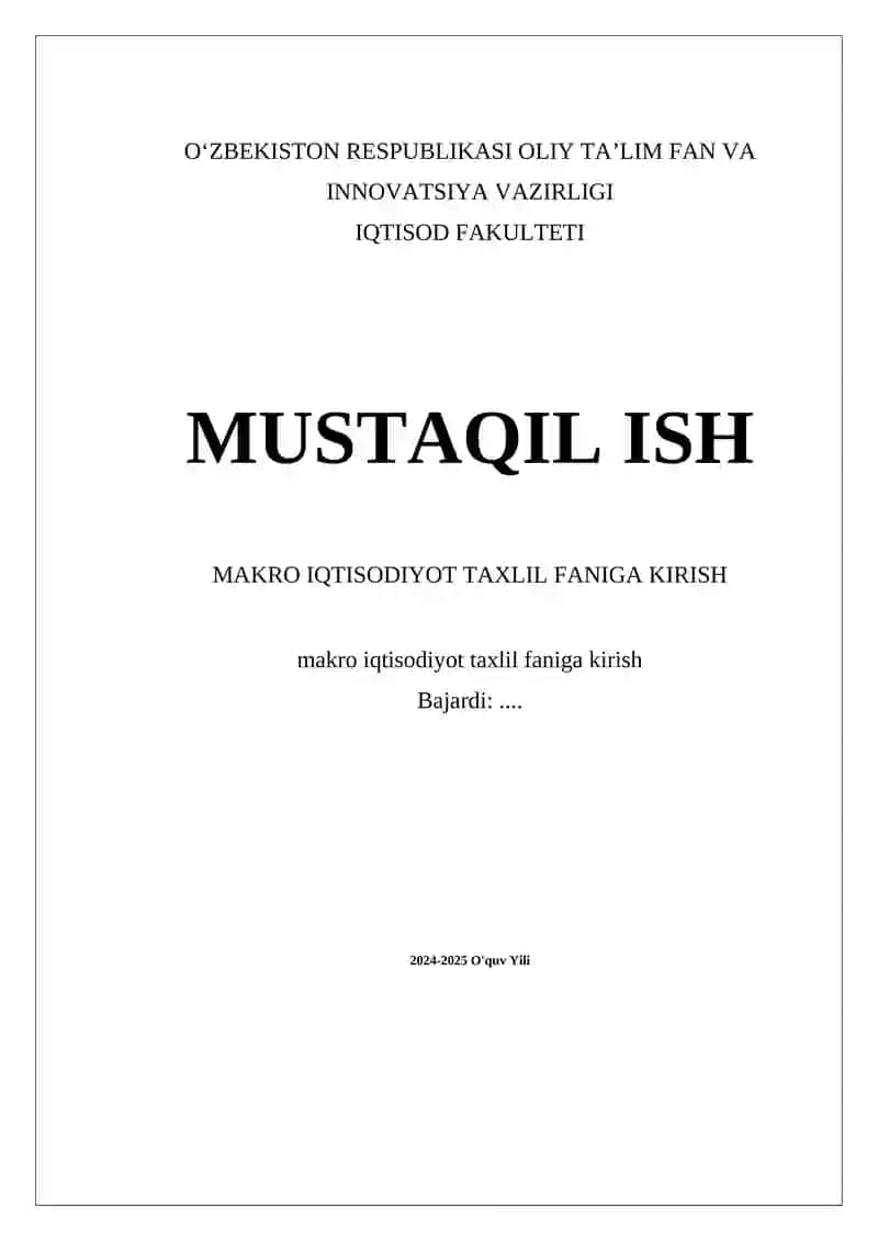 Makro iqtisodiyot taxlil faniga kirish