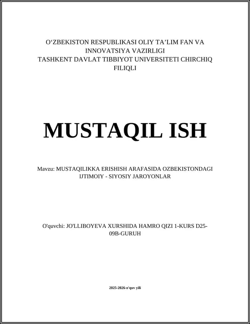 MUSTAQILIKKA ERISHISH ARAFASIDA OZBEKISTONDAGI IJTIMOIY - SIYOSIY JAROYONLAR 1
