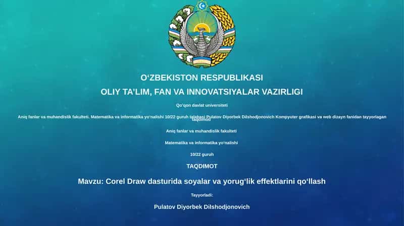 Corel Draw dasturida soyalar va yorugʻlik effektlarini qoʻllash 1