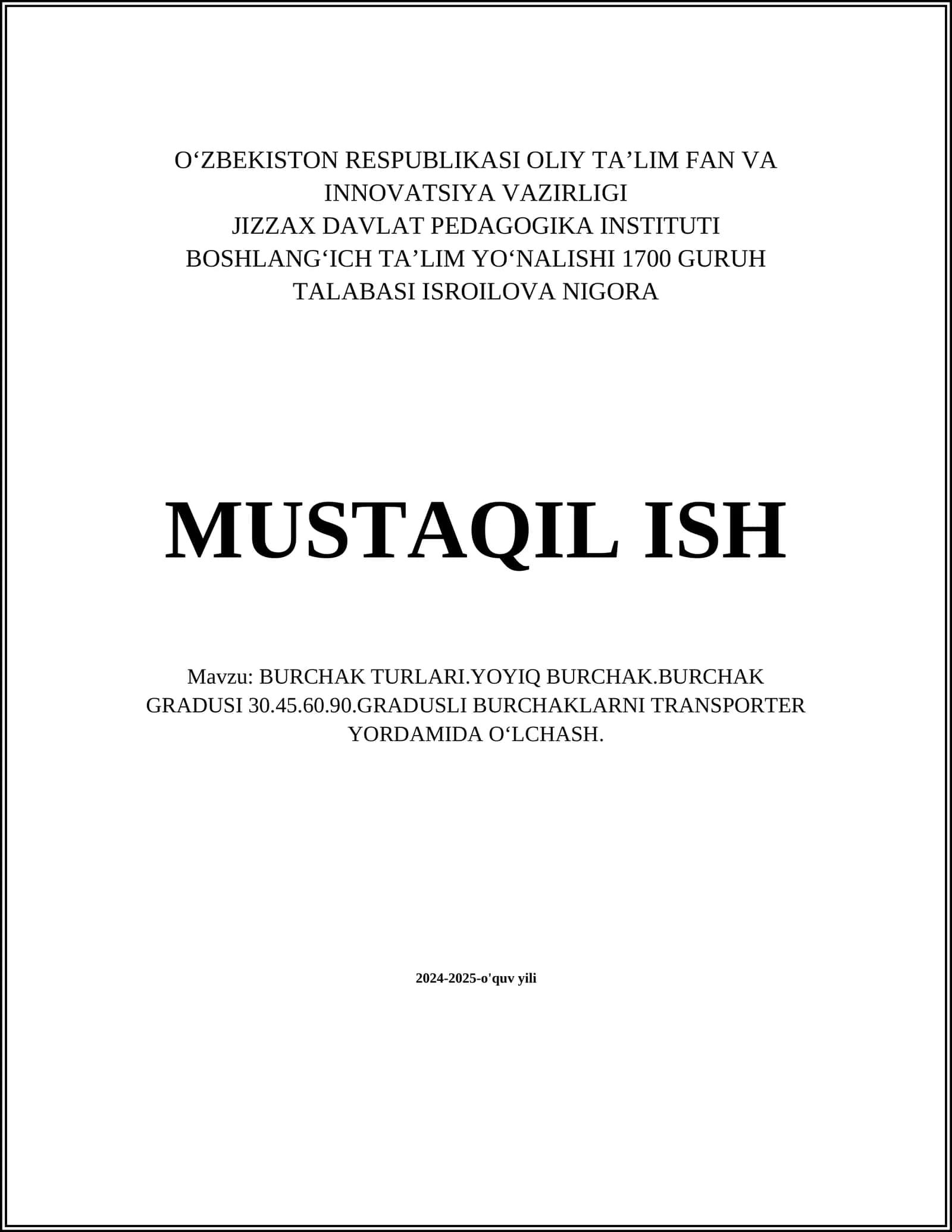 BURCHAK TURLARI.YOYIQ BURCHAK.BURCHAK GRADUSI 30.45.60.90.GRADUSLI BURCHAKLARNI TRANSPORTER YORDAMIDA OʻLCHASH 1