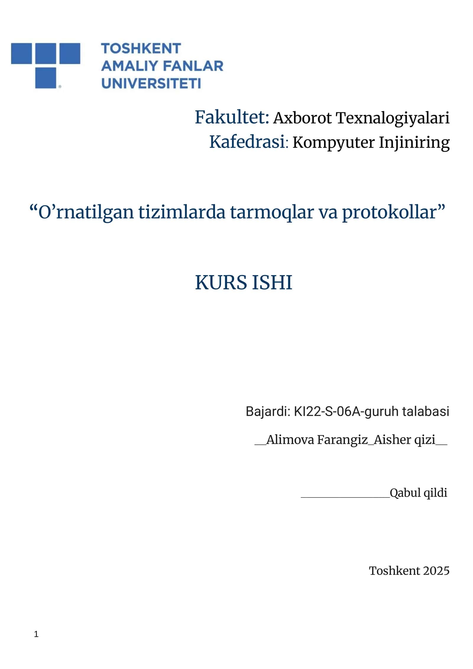 Tarmoqlar va protokollar 1