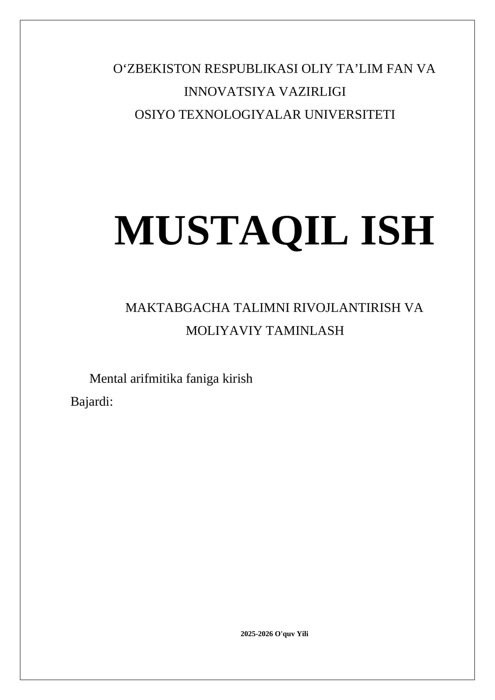 Maktabgacha talimni rivojlantirish 1