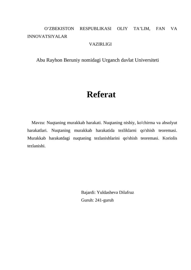Nuqtaning murakkab harakati 1