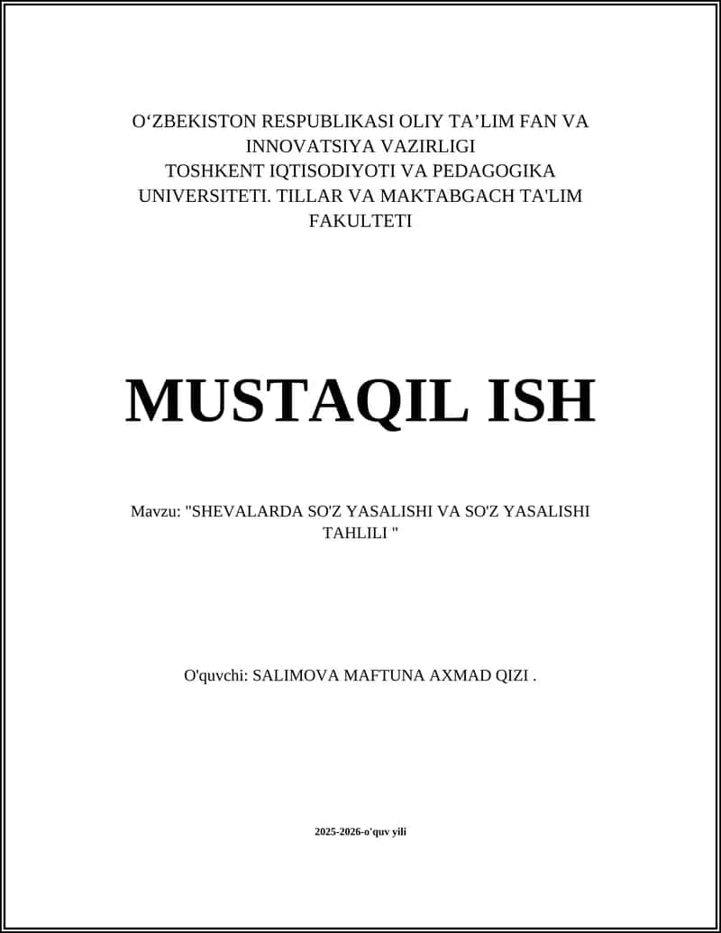 "SHEVALARDA SO'Z YASALISHI VA SO'Z YASALISHI TAHLILI" 1