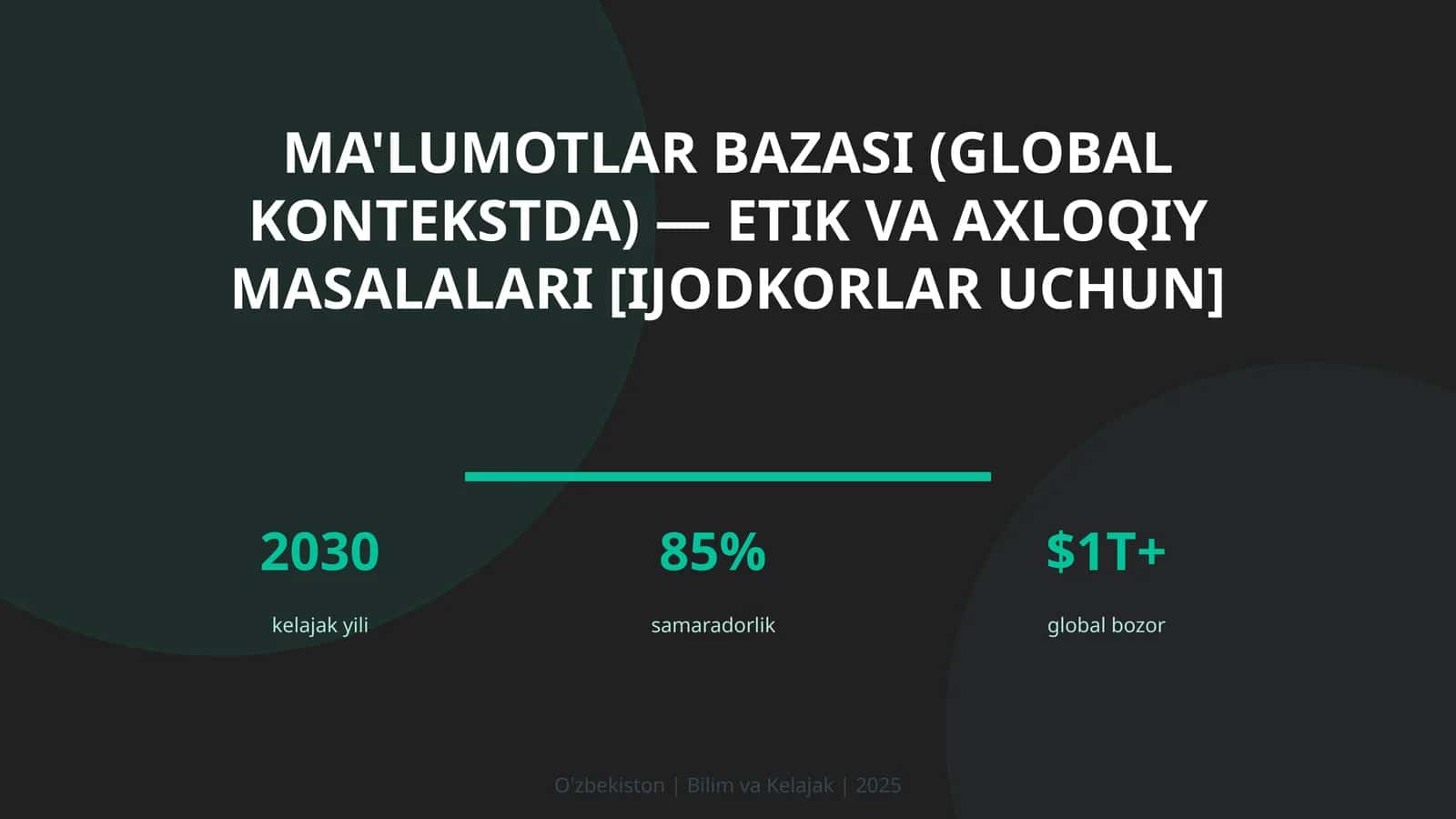 Ma'lumotlar bazasi (global kontekstda) — etik va axloqiy masalalari [ijodkorlar uchun] 1