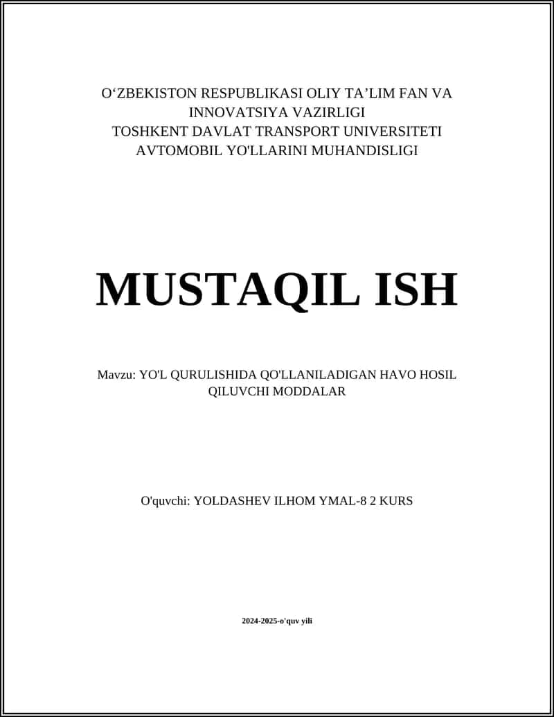Yo'l qurilishida qo'llaniladigan havo hosil qiluvchi moddalar 1