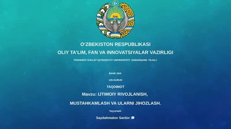 IJTIMOIY RIVOJLANISH, MUSTAHKAMLASH VA ULARNI JIHOZLASH 1