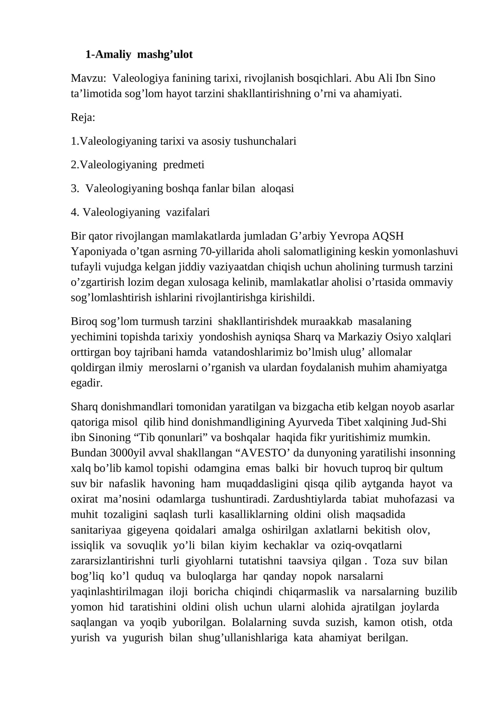 Valeologiya fanining tariхi, rivojlanish bosqichlari 1