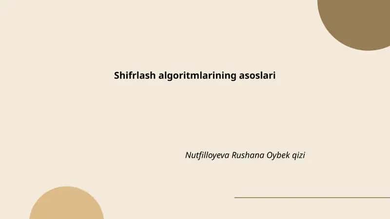 Shifrlash algoritmlarining asoslari 1