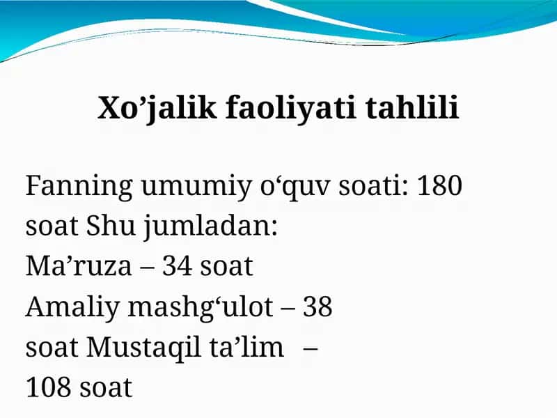 Xo’jalik faoliyati tahlili 1