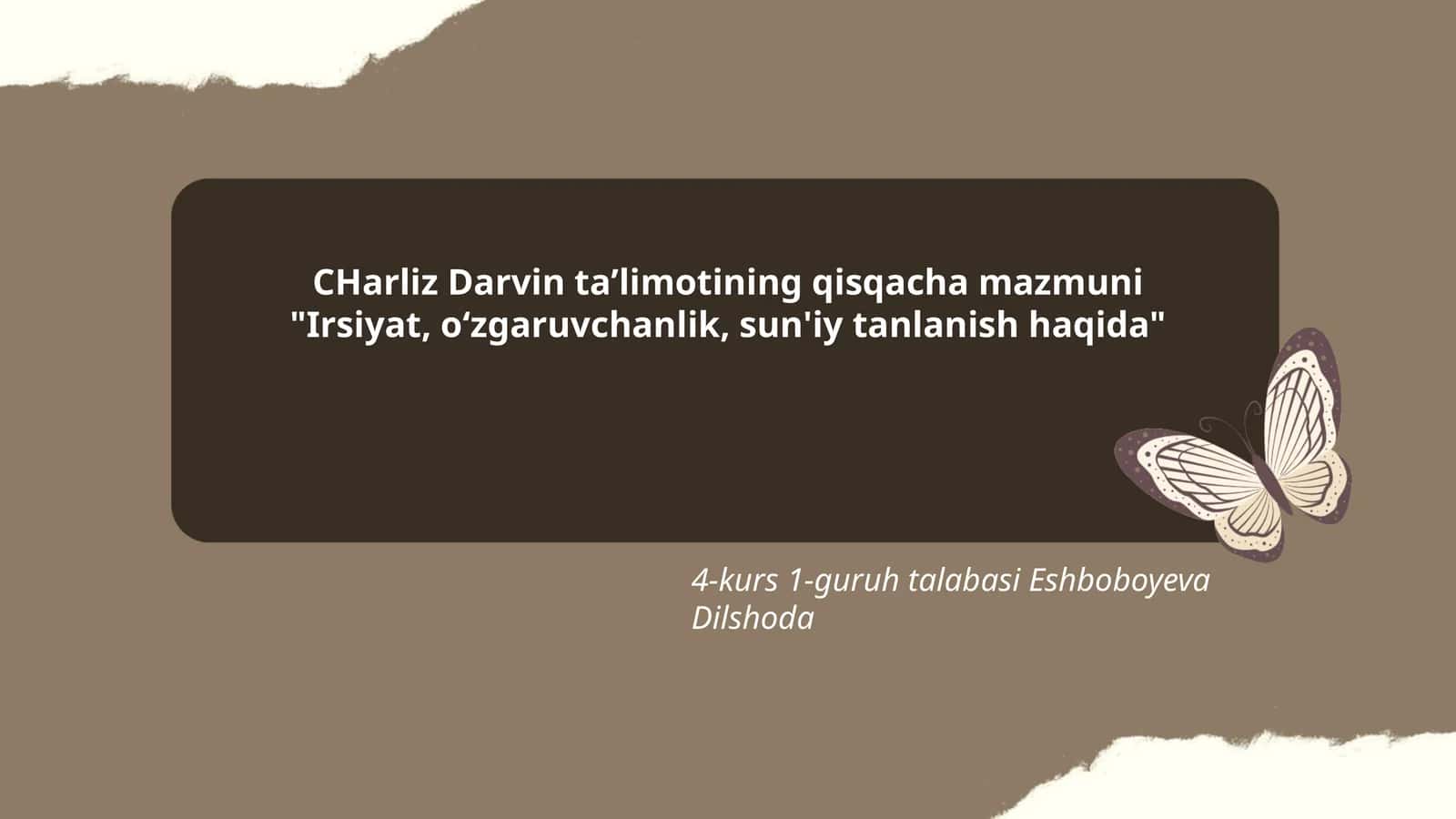 CHarliz Darvin taʼlimotining qisqacha mazmuni "Irsiyat, oʻzgaruvchanlik, sun'iy tanlanish haqida" 1