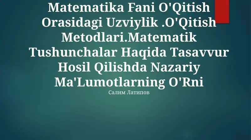 Bolalar Bog'Chasi Va Boshlang'Ich Sinflarda Matematika Fani O'Qitish Orasidagi Uzviylik 1