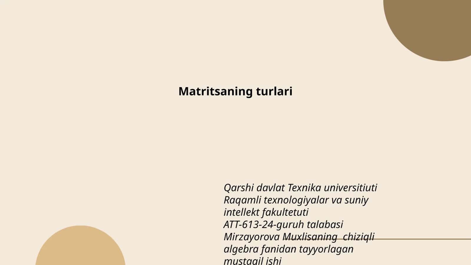 Matritsaning turlari 1