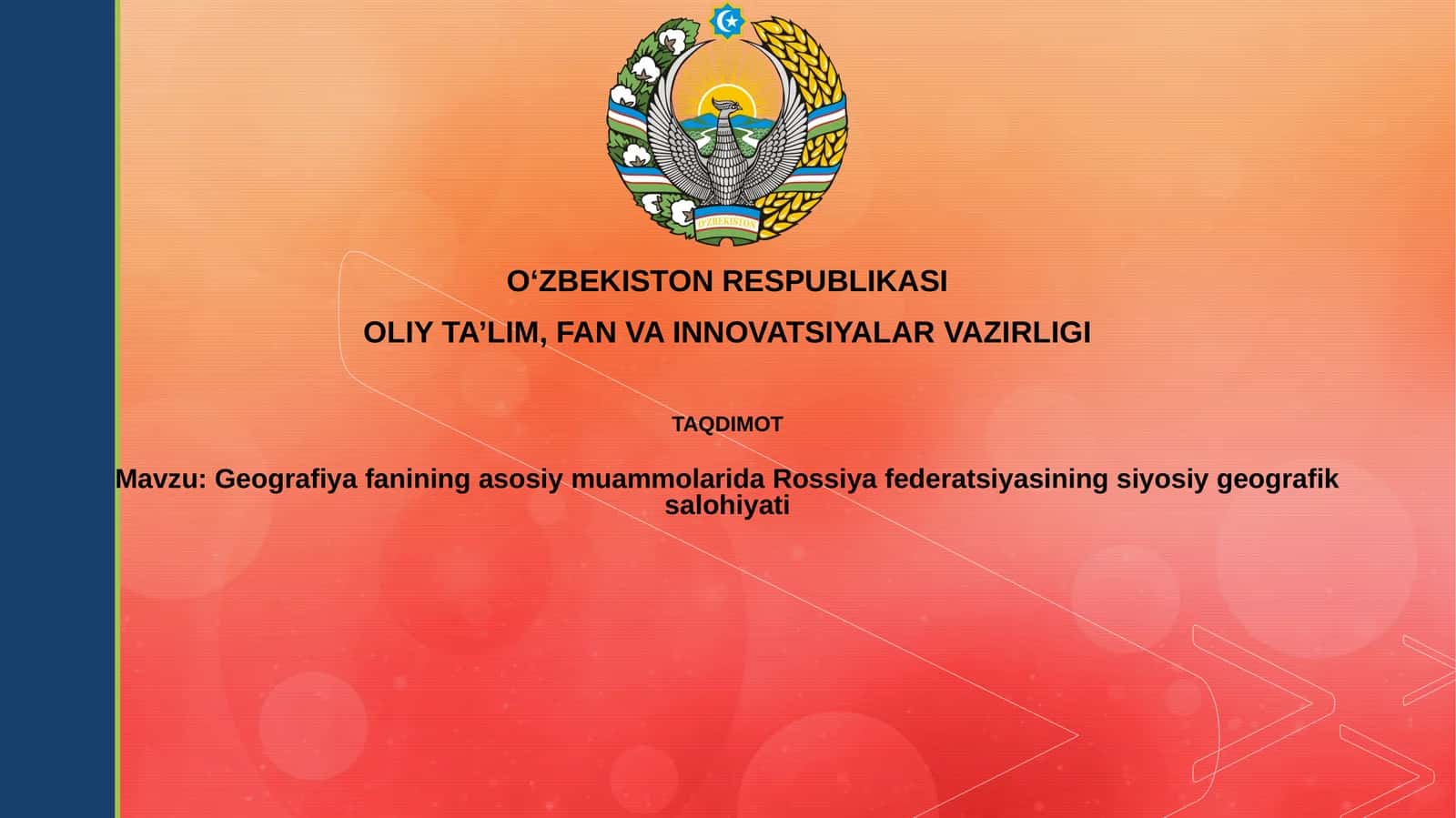 Geografiyafanining asosiym muammolarida Rossiya Federatsiyasining siyosiy geografik salohiyati 1