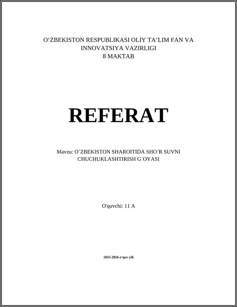 O'ZBEKISTON SHAROITIDA SHO´R SUVNI CHUCHUKLASHTIRISH G´OYASI 1
