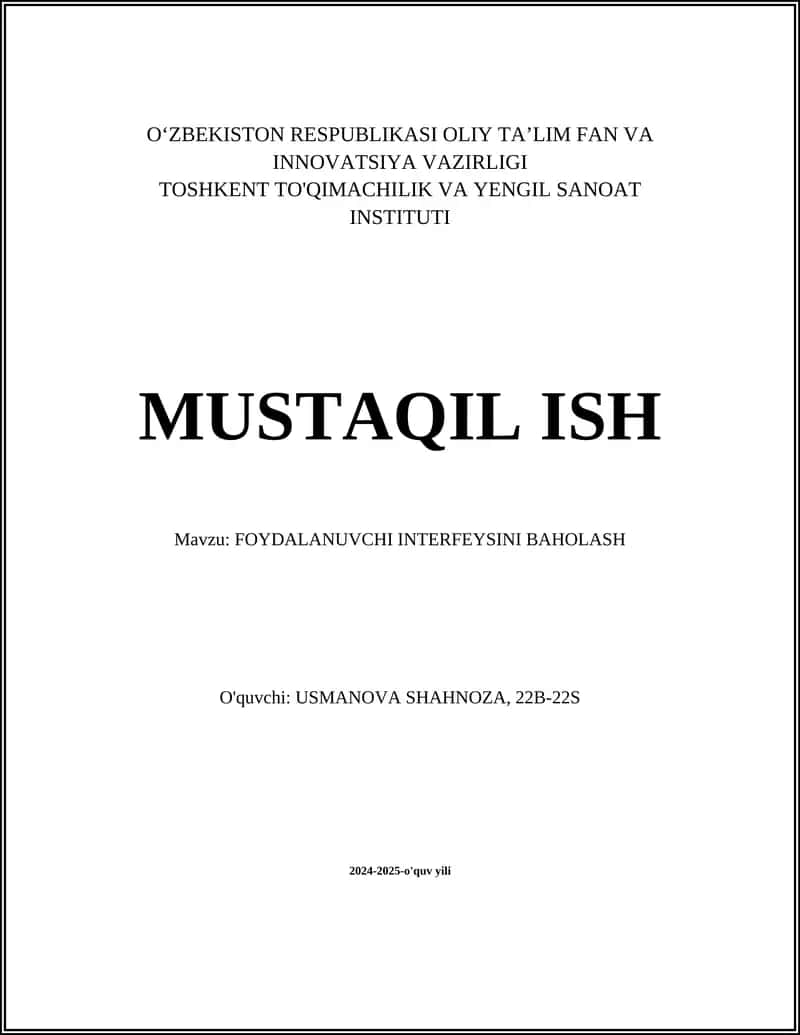 FOYDALANUVCHI INTERFEYSINI BAHOLASH 1