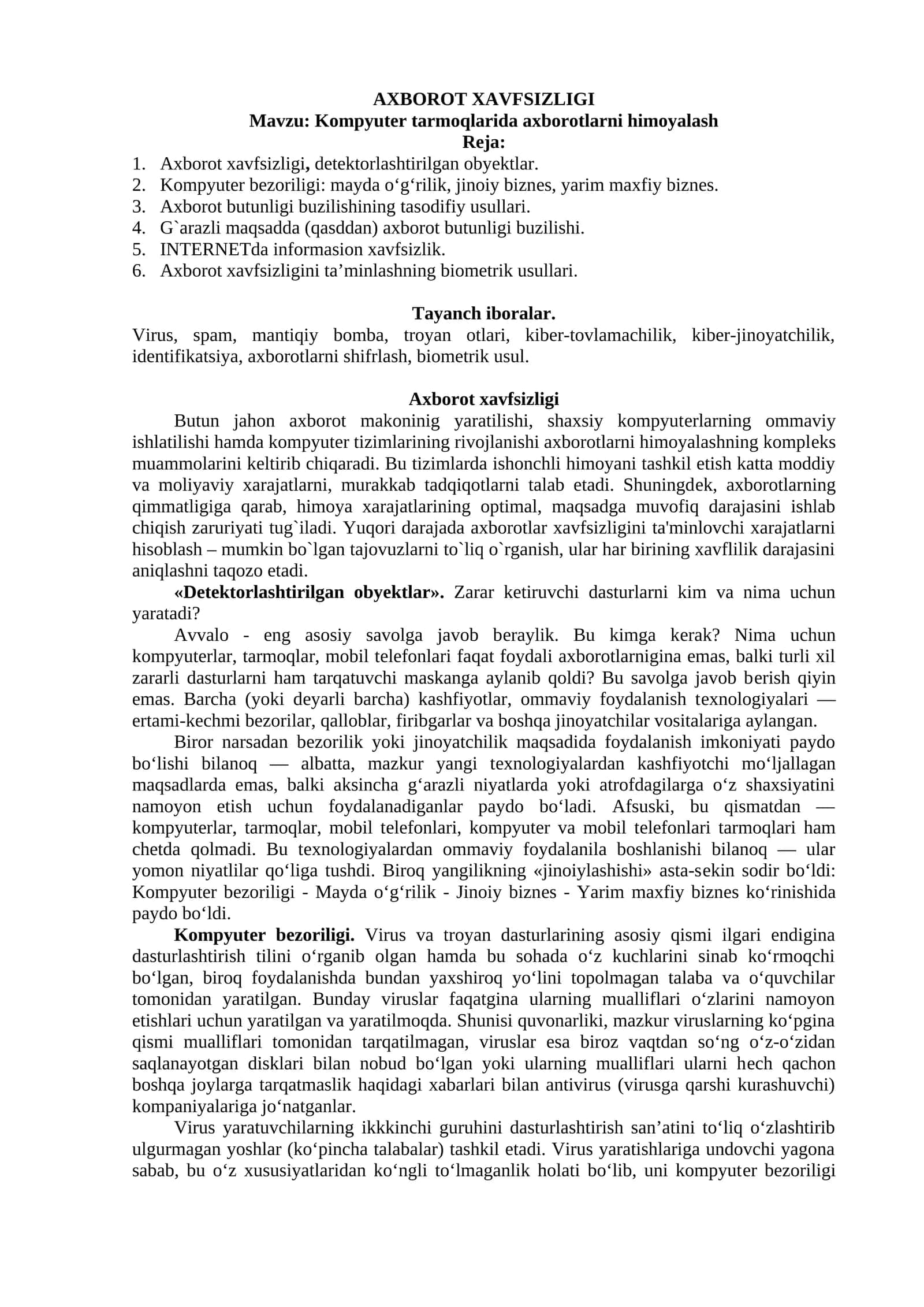 AXBOROT XAVFSIZLIGI 1