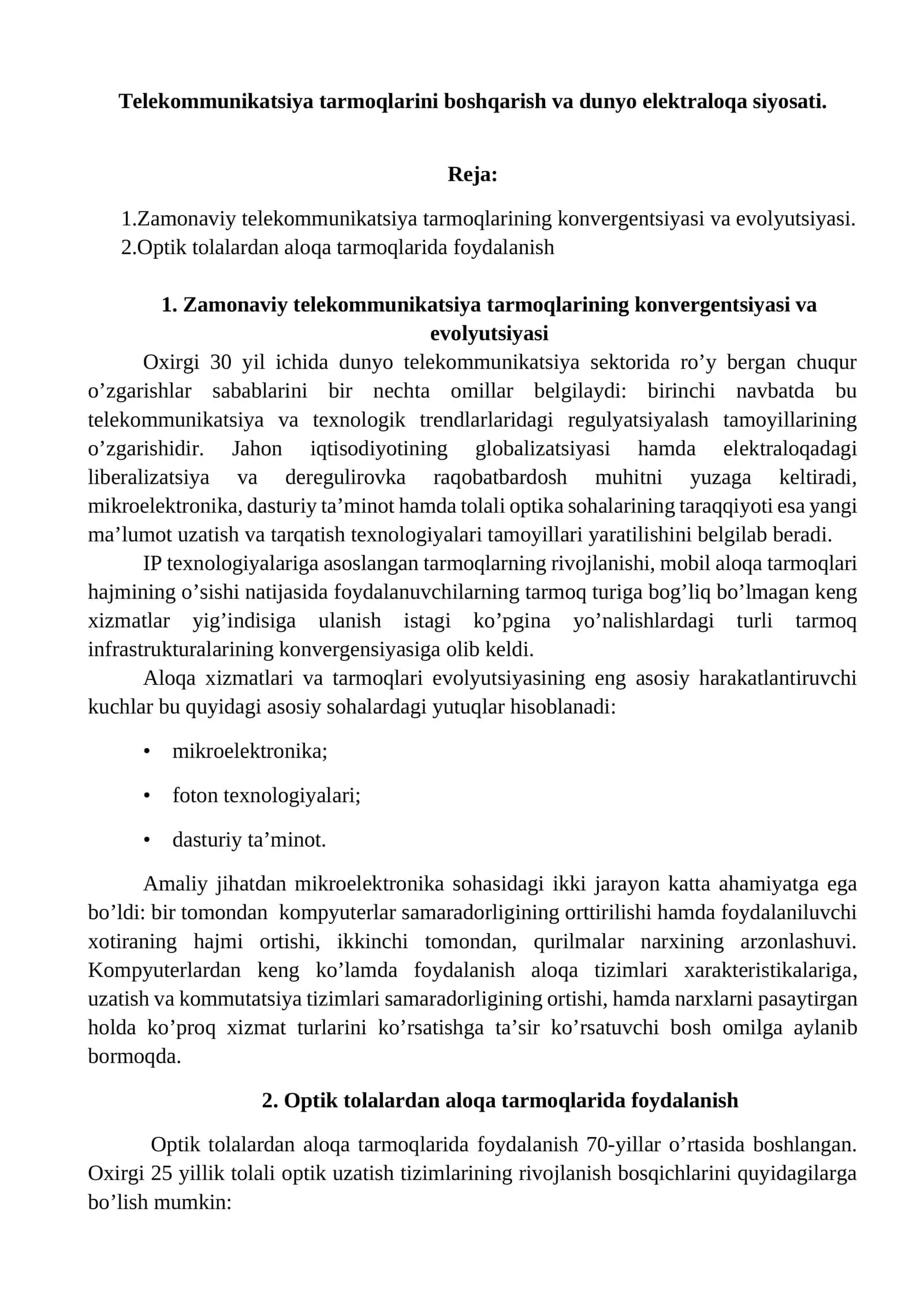 Zamonaviy telekommunikatsiya tarmoqlarining konvergentsiyasi va evolyutsiyasi 1