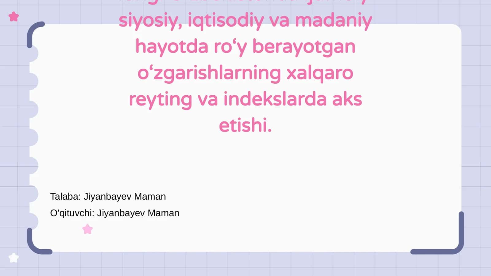 Yangi O‘zbekistonda ijtimoiy-siyosiy, iqtisodiy va madaniy hayotda o‘zgarishlar 1