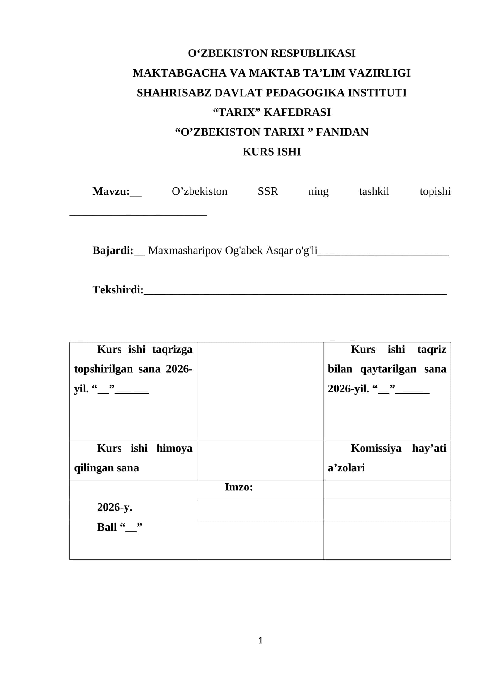 O’zbekiston SSR ning tashkil topishi 1