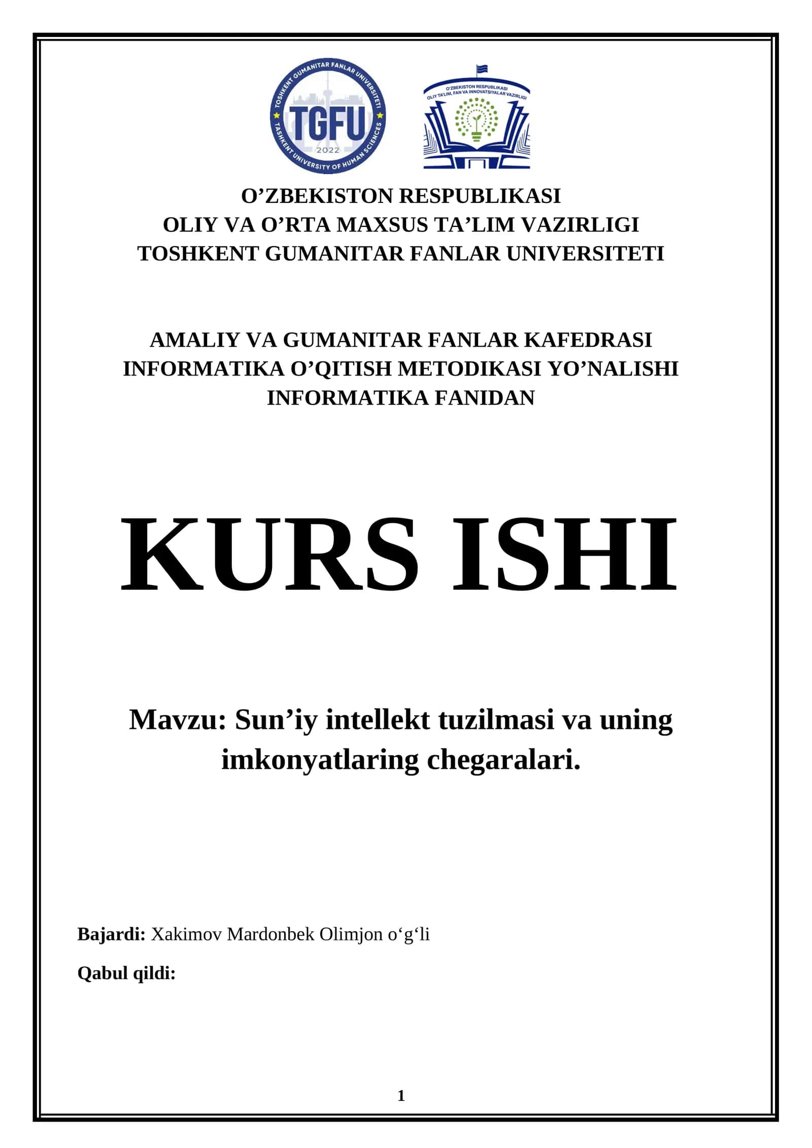 Sun’iy intellekt tuzilmasi va uning imkonyatlaring chegaralari 1