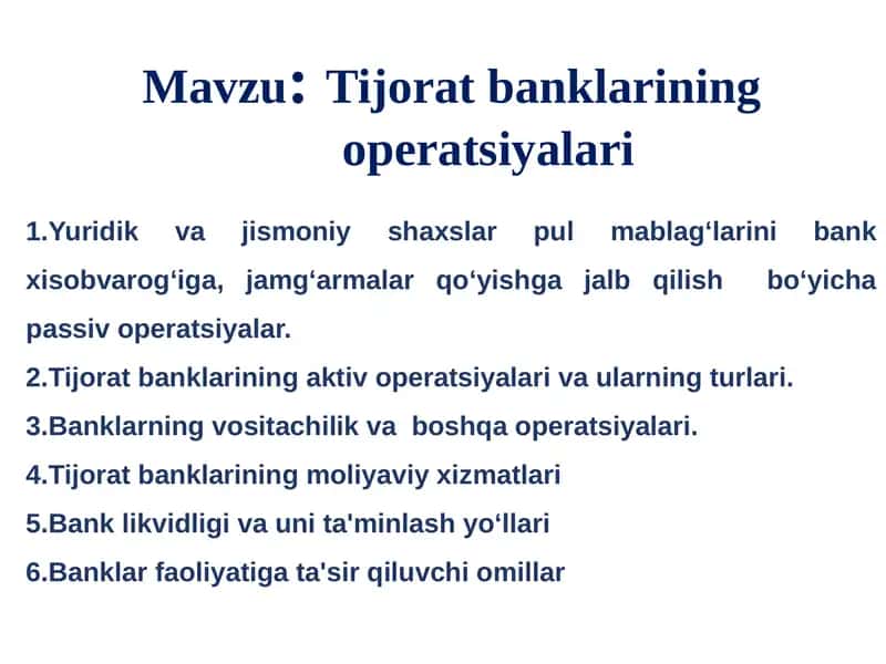 Tijoratbanklarining Operatsiyalari 1